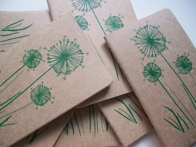 Gocco Printed Moleskine Cahier Journal - Green Dandelions