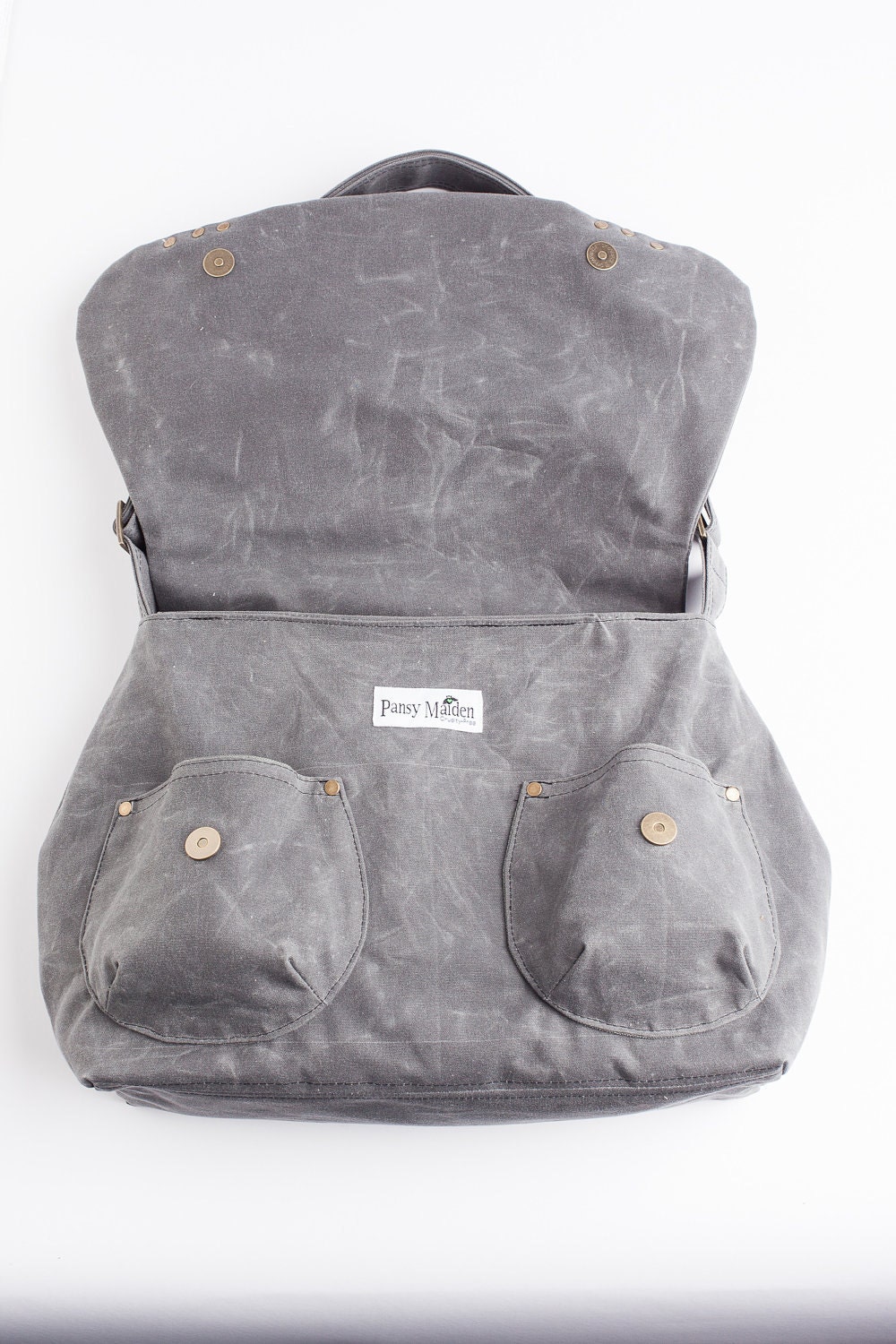 Vegan Messenger Feminine Laptop Bag Waxed Canvas in Charcoal