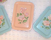 Set of Three Mini Trays,Tole Roses,Vintage,Great for Business Cards,Keys,Candy.............