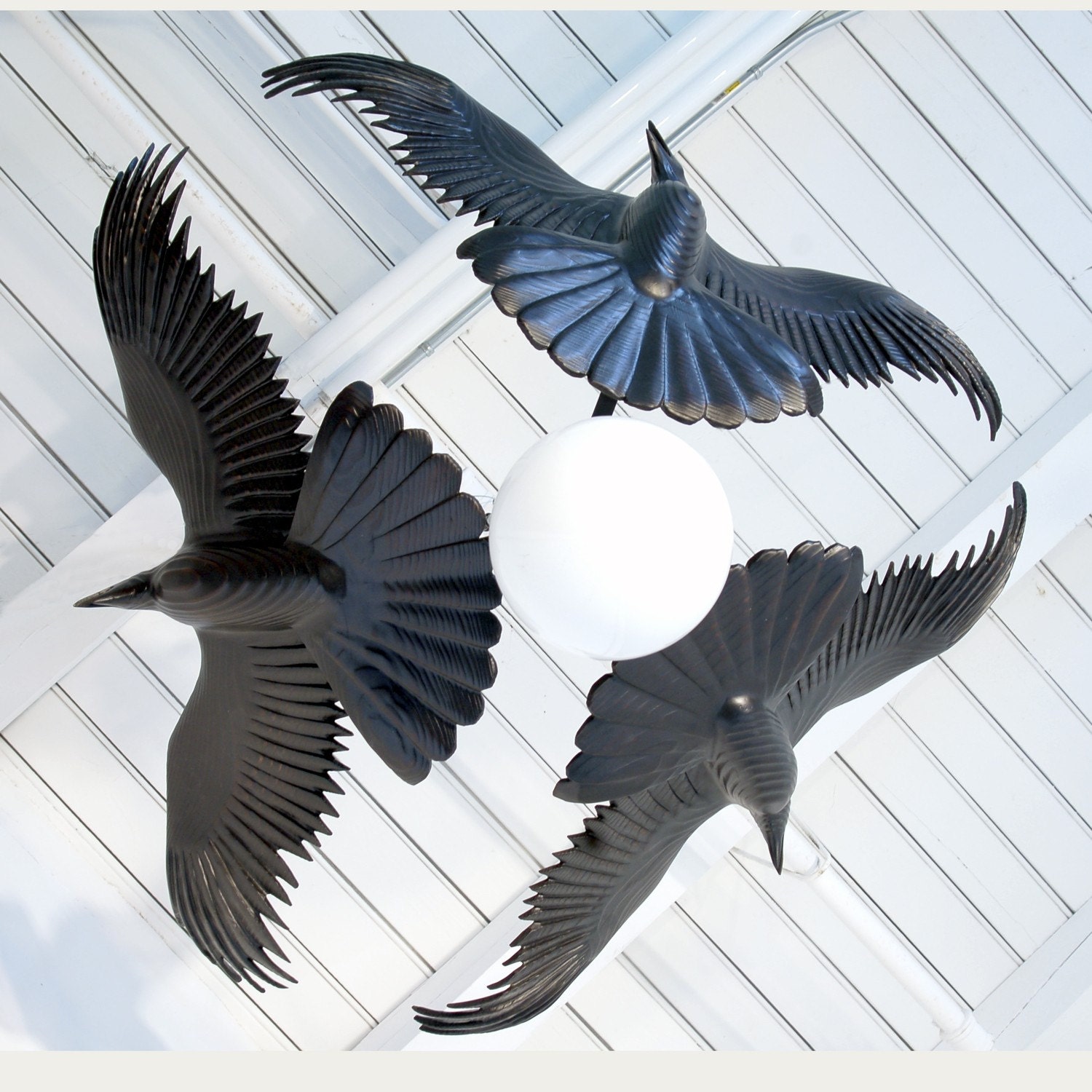 Reverence For Raven Chandelier by Jason Tennant, Hand carved wood sculpture