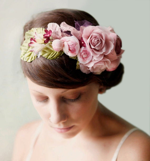 flower hair crown 'PLUM' wedding accessory, bridal head piece