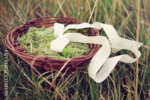 twig nest and moss ring bearer pillow, woodland wedding decor - LOVE NEST