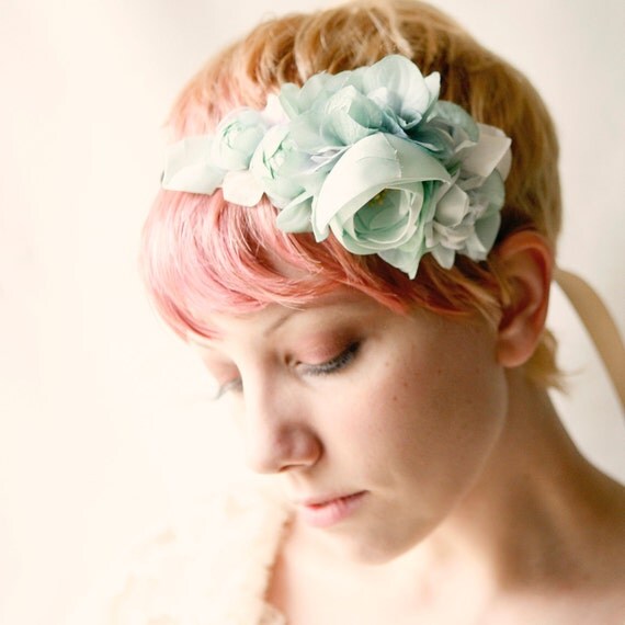 seafoam - teal floral fascinator