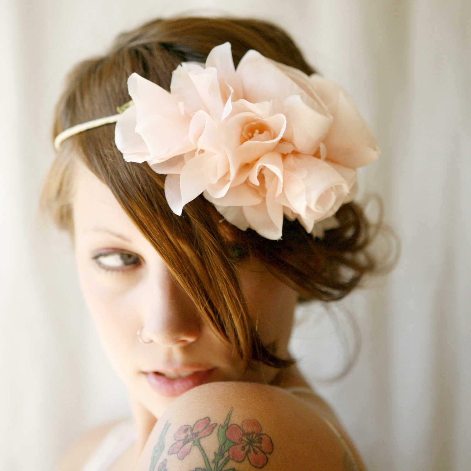 Pink bridal flower crown, floral headpiece, wedding fascinator, flower head piece