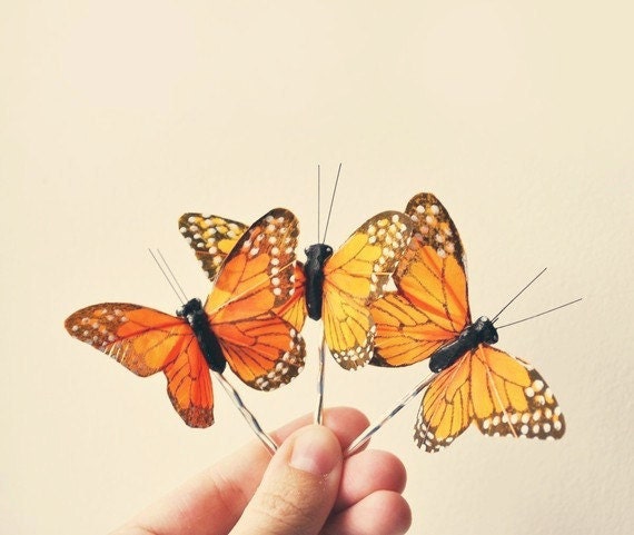 Butterfly bobby pin, Bridal hair accessory - SET of three clips