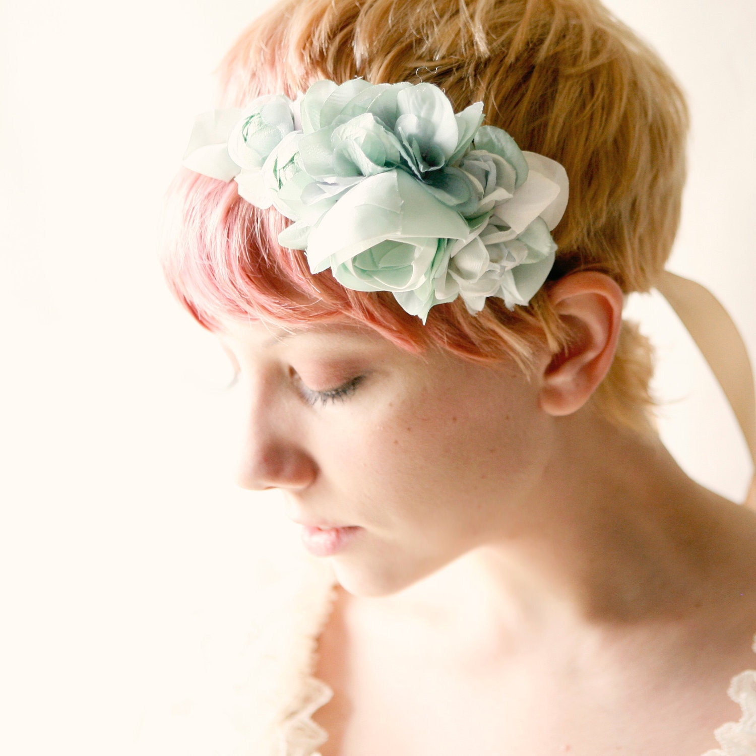 seafoam - teal floral fascinator