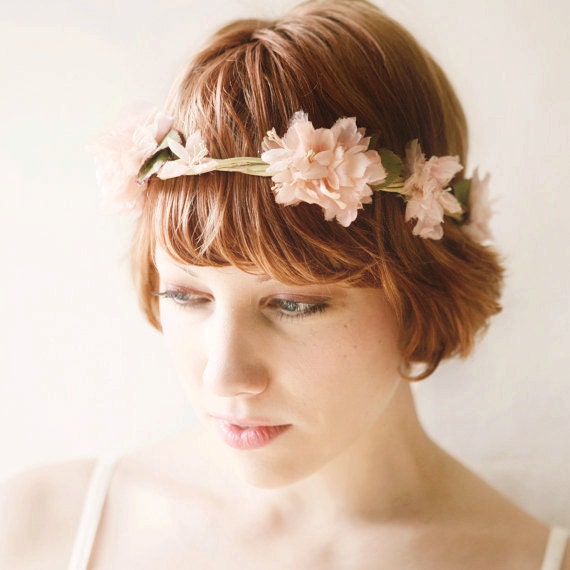 pink flower crown 'folklore' wedding accessory head piece