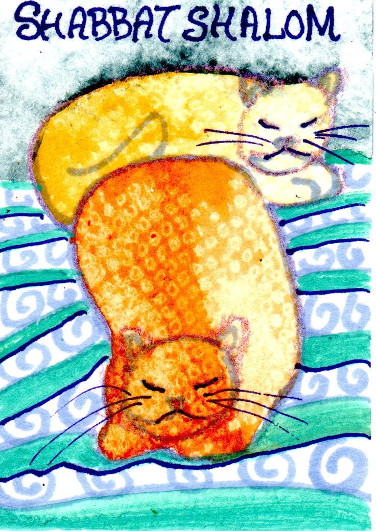 ACeO cat art tiny original painting Shabbat Shalom