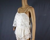 SALE 70s White Lacy Spotlight Teddy Romper, Large - Vintage Lingerie