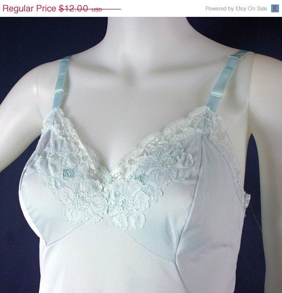 SALE 60s Robin Egg Blue Shadowline Full Slip Dress, 34 - Vintage Lingerie