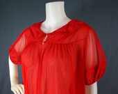SALE 60s Ruby Red Hollywood Vassarette Chiffon Peignoir, Large - Vintage Lingerie