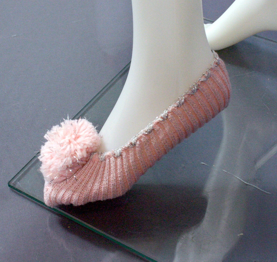 Vintage 50s Pink Knitted Slipperette Boudoir Slipper Shoes, New Old Stock