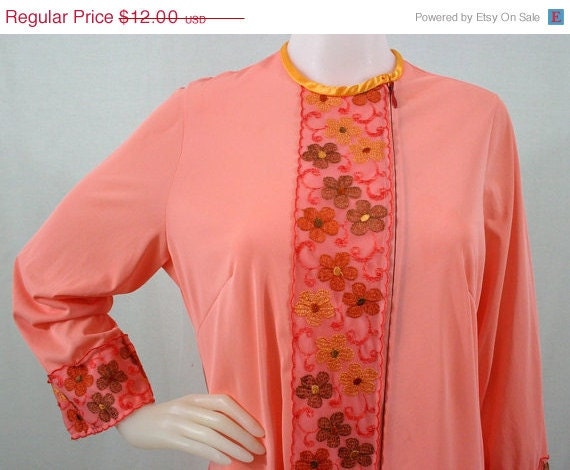SALE 70s Atomic Tangerine Nylon Short Robe, Medium - Vintage Lingerie