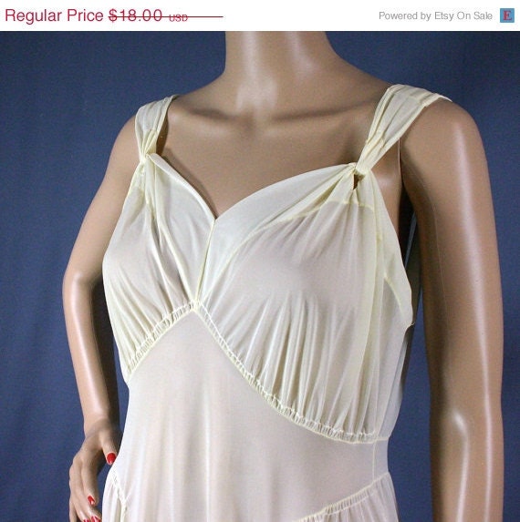 SALE 50s Pale Yellow Sheer Nylon Maxi Gown, 38 - Vintage Lingerie