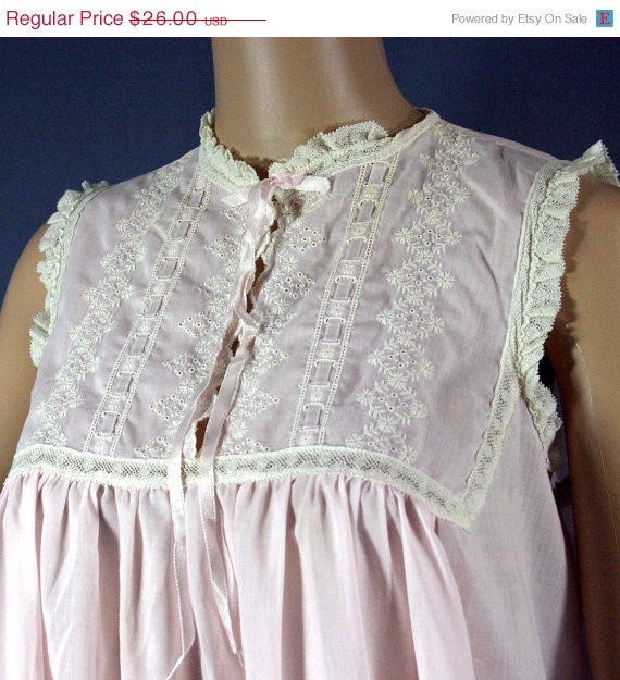 SALE 70s Christian Dior Serene Pink Cotton Waltz Gown, Medium - Vintage Lingerie