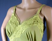 SALE 70s Hand Dyed Apple Green Full Slip Dress, 40 - Vintage Lingerie