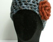 Beanie Hat - Dappled Blue with Flower