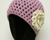 Wool Beanie Hat - Lilac with Flower