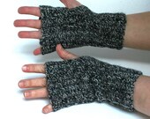 Fingerless Gloves Wristwarmers Black and White Rib