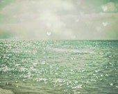 Dreamy ocean beach photography . nature photography . cottage chic decor . turquoise aqua nursery art . mint green . Sea of Happiness