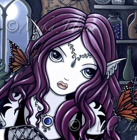 The Alchemist Gothic Alchemy Dark Faerie Butterfly Fantasy Hand Signed Art Print by Myka Jelina