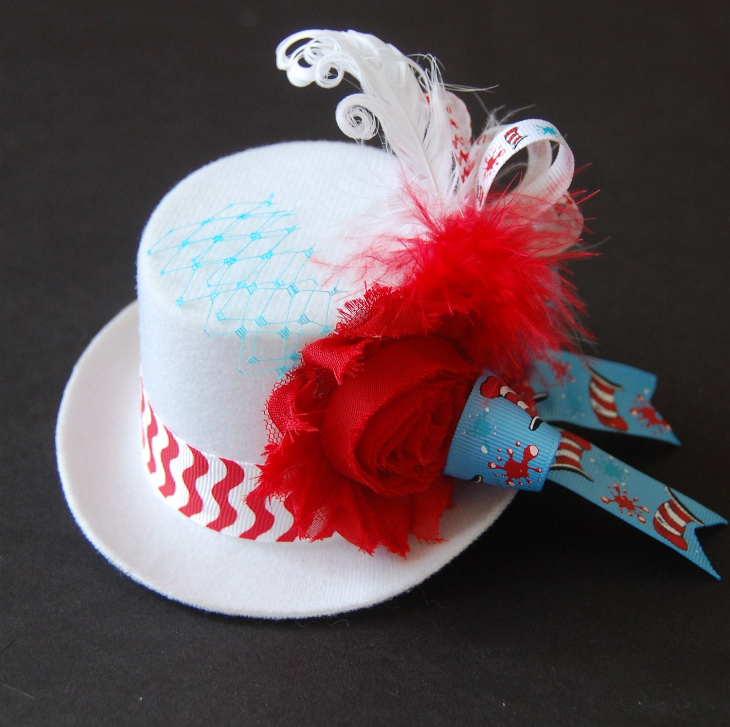 Dr Seuss Cat in the Hat themed Mini Top Hat Fascinator  photo prop headpiece pageant