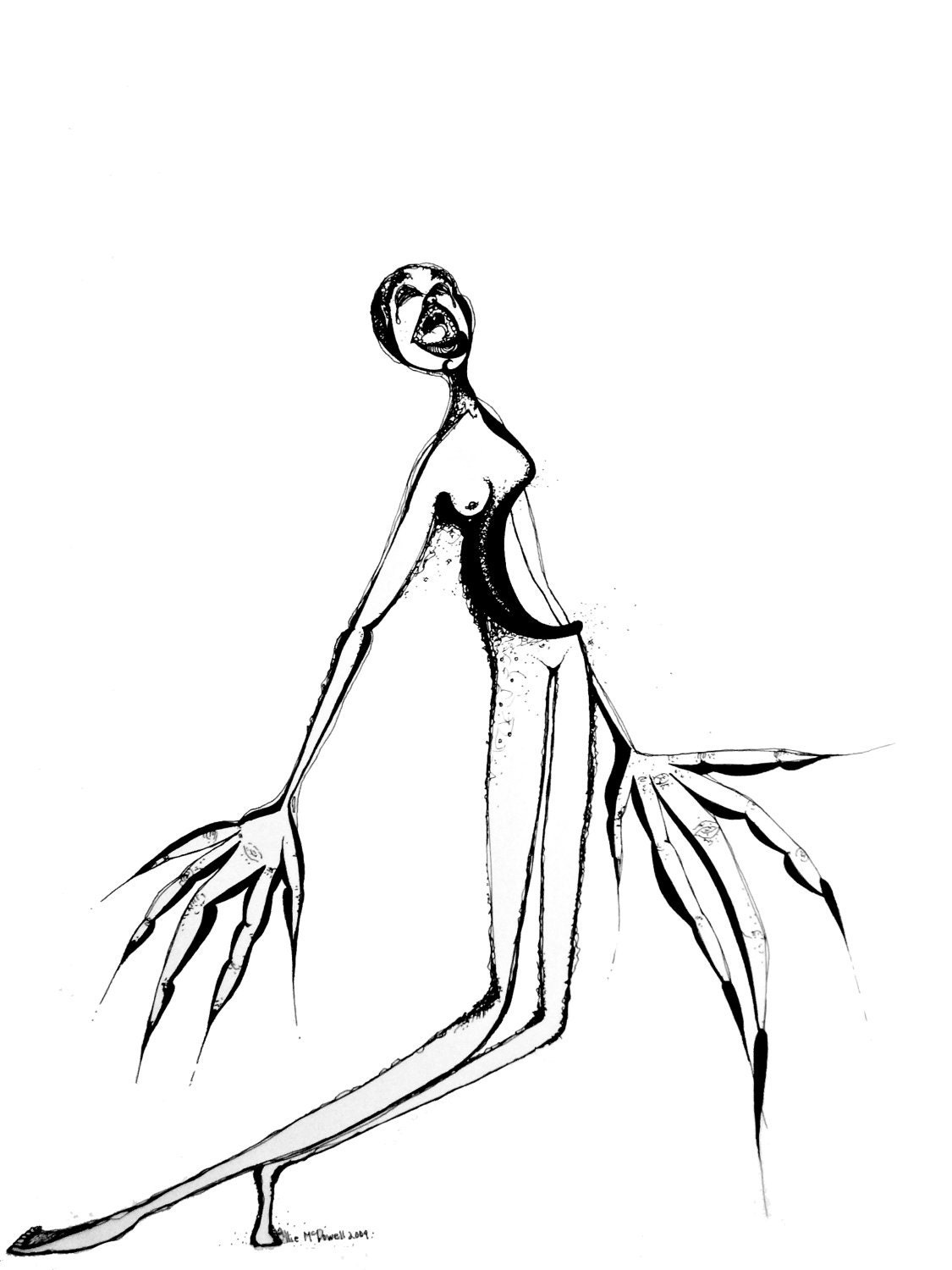 Heartbroken Scream pen and ink drawing