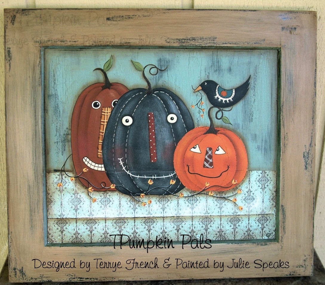 Primitive Fall Halloween E Pattern Pumpkin Pals Terrye French Autumn Instant Download