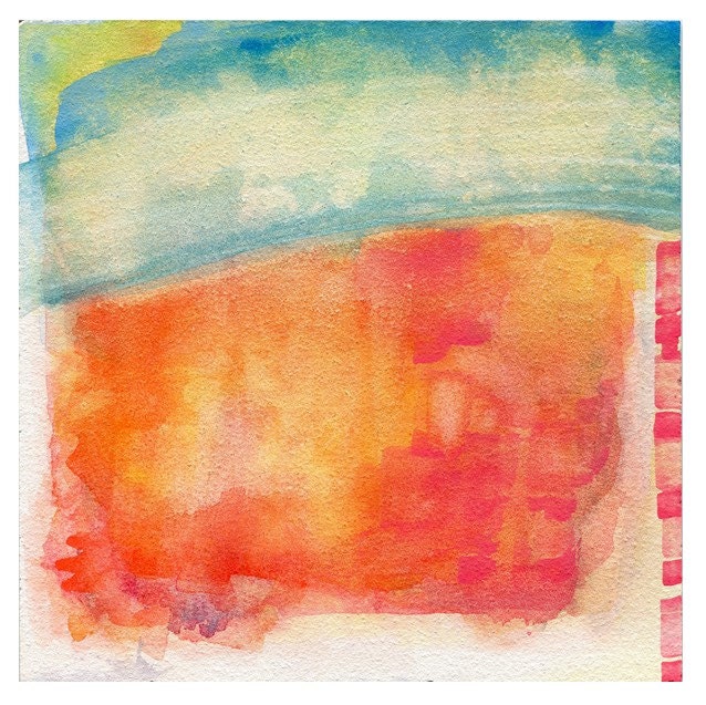 Neon Painting, Watercolor Landscape, 8x10 Reproduction in tangerine, orange, strawberry