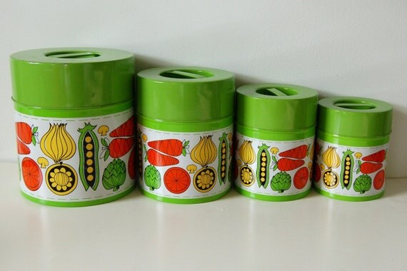 vintage CANISTER set. lime green. VEGETABLE by thevintageholicfrog