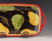 Serving Dish - Parisian Pear  Medium Handle Tray -  Colorful Ceramic Pottery for Serving French Country Home Decor Gift Giving  PP-190