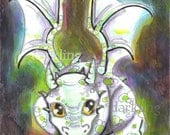 Spectrum white Dragon rainbow shadows big eye fantasy art print Open Edition 4 x 6 magic fun