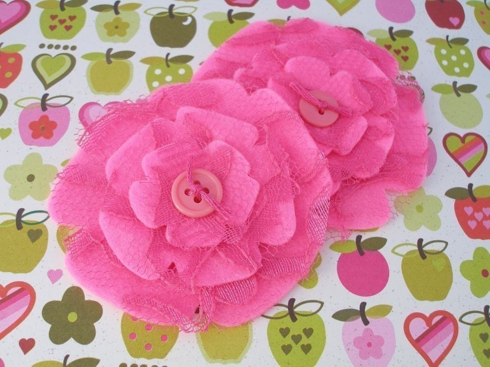 Hot Pink - Lace and Felt Flowers