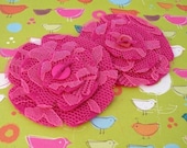Shocking Pink - Lace and Felt Flowers