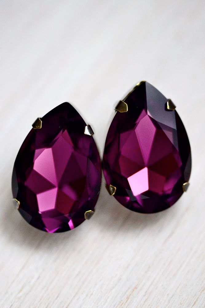 Ultimate Glam Extra LARGE Amethyst Swarovski Crystal Earrings - Bridal - Weddings - Special Event