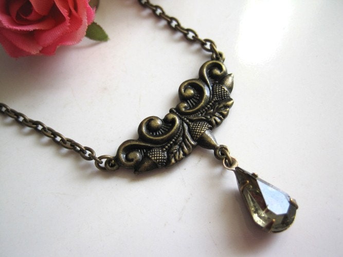 Vintage Inspired Necklace. Woodlands Victorian Style Black Diamond Necklace