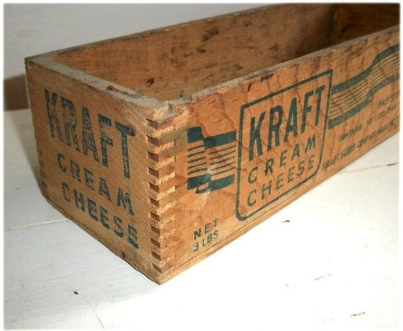 Items similar to Vintage OLD WOODEN KRAFT CREAM CHEESE CRATE BOX