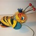 Rare VINTAGE 1956 BEE TOY - Fisher Price Queen Buzzy Bee 314 - Cool retro wooden lithoed Bumble Bee with twirly Wings