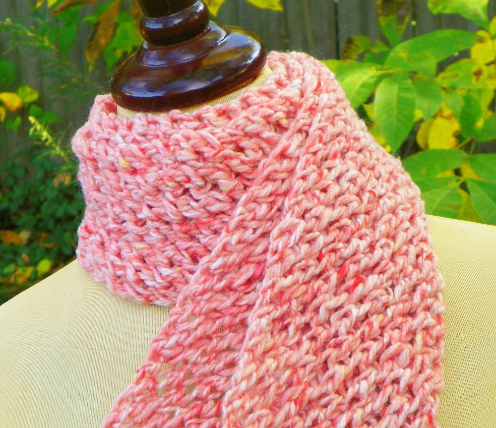 Wool and Angora Scarf - Red Peppermint - Debbie Bliss Donegal Tweed Chunky