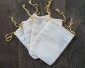 100 Mini 2.3/4 x 4 Cotton Muslin Bags w/ Yellow Drawstring Martha Stewart Living October 2008