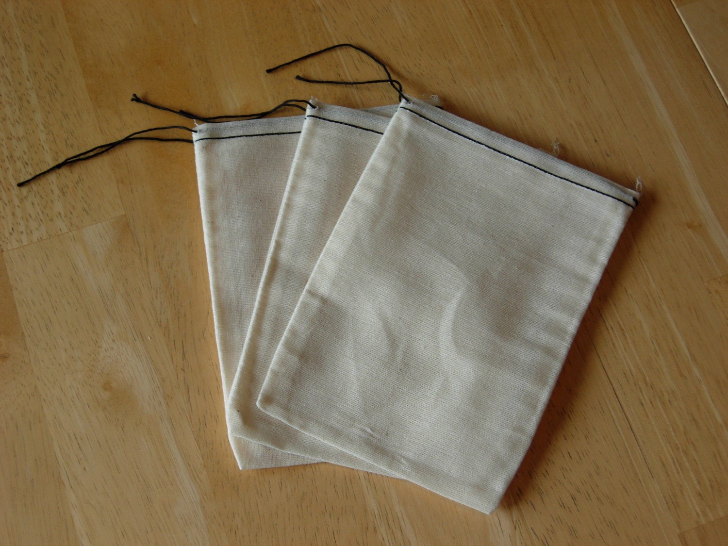 25 5x7 Cotton Muslin Black Hem and Black Drawstring Bags Bath Soap Herbs Crafts