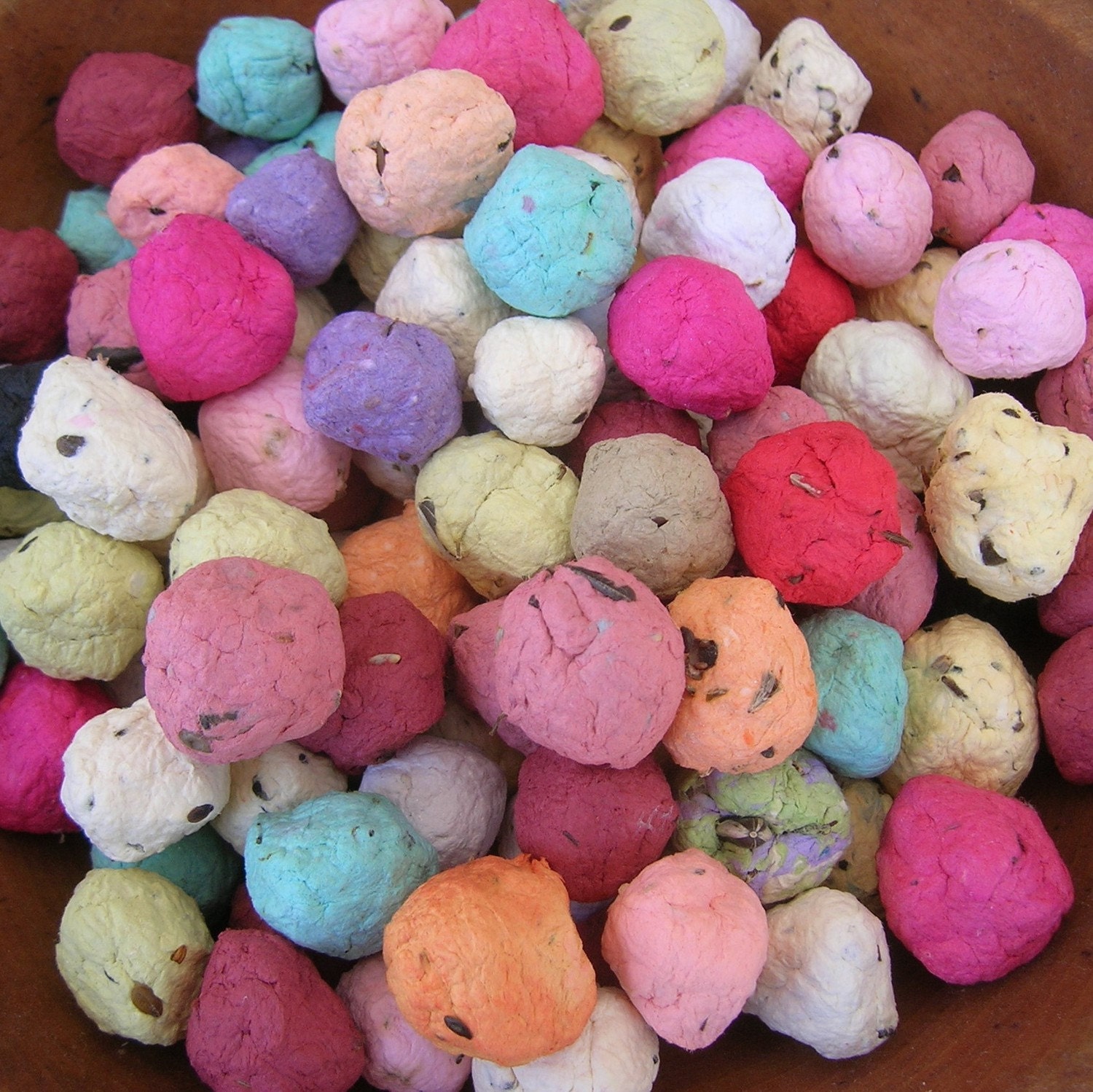 Seed Bombs in a rainbow assortment of colors - balls of handmade paper embedded with perennial and annual flower seeds to throw and grow - CUSTOM order for CLCORNELISON