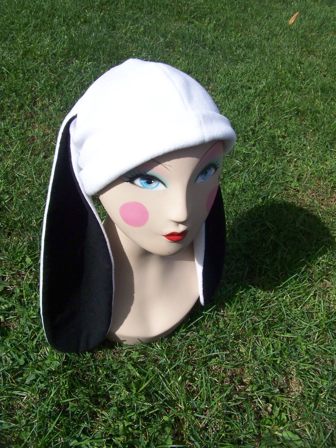 Black & White Fleece Bunny Rabbit Hat Snow Board Winter Hat Cap Anime