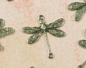12 Antique Silver Dragonfly 2 Ring Connector Finding 509