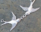 Swallow Antiqued Silver Brass Bird Charms Jewelry Findings - 6 pieces - 503