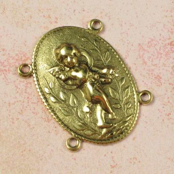 6 Antique Gold 4 Ring Connector Cherub Jewelry Finding 585