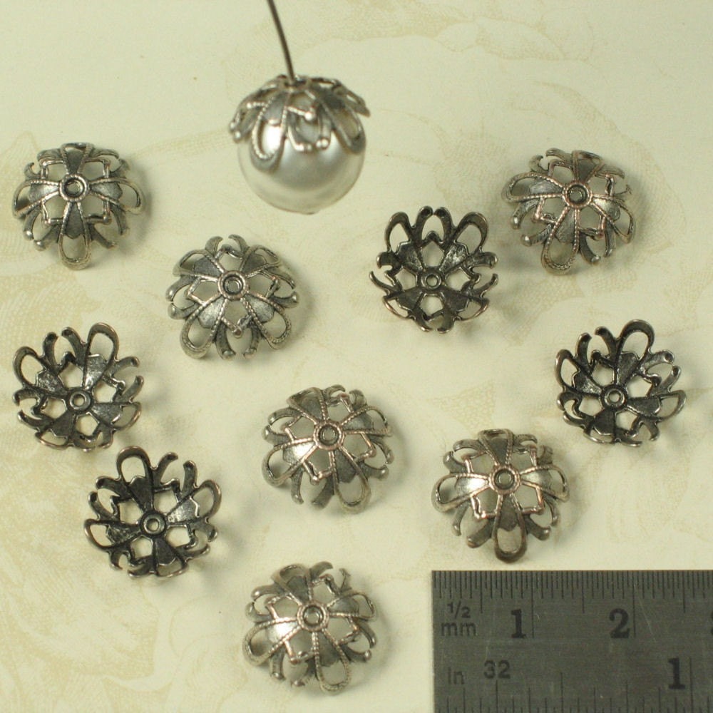 12 Antique Silver Large Size Bead Cap Jewelry Findings 760