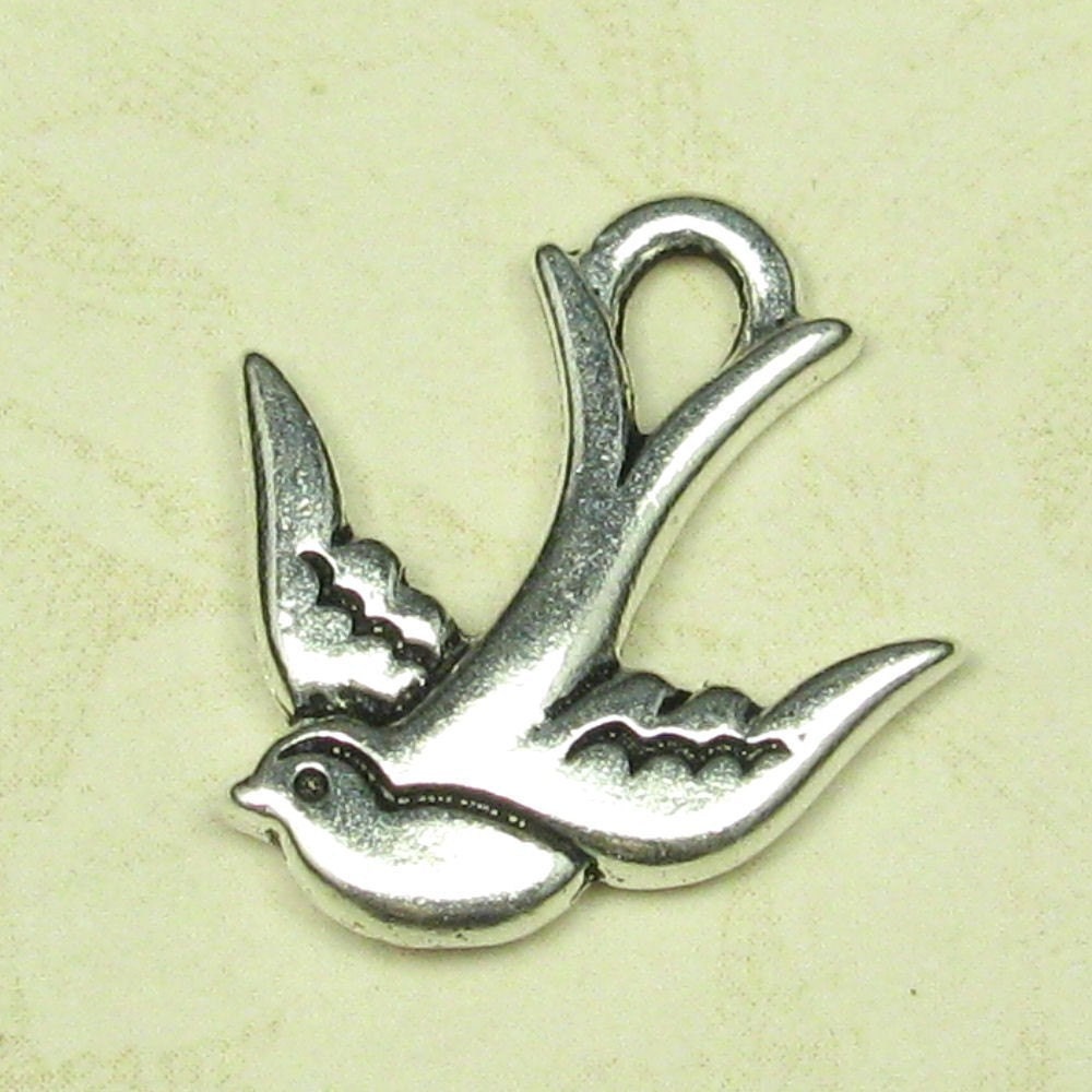 Reserve Listing for Dee - 9 Fine Silver Plated pewter Swallow Double Sided Charms 834