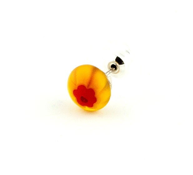 Men's earring - yellowish orange and red fused glass