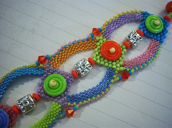 Spring Disc Bead Weaving Bracelet - Peyote Stitch Bead Weaving Bracelet